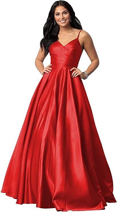 V-neck Pleated Soft Satin Prom Dress