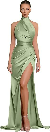 Halter Bridesmaid Dress With High Split