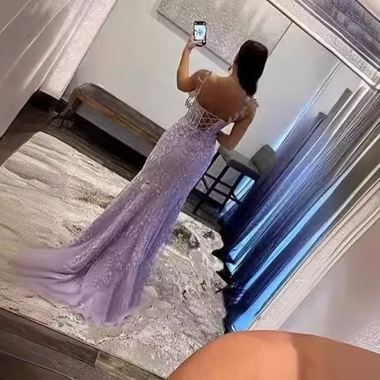 Long Lace Prom Dress with Slit