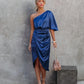 One-Shoulder Satin Evening Dresses With Ruffle