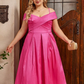 Off-The-Shoulder Tea-Length  Prom Dress