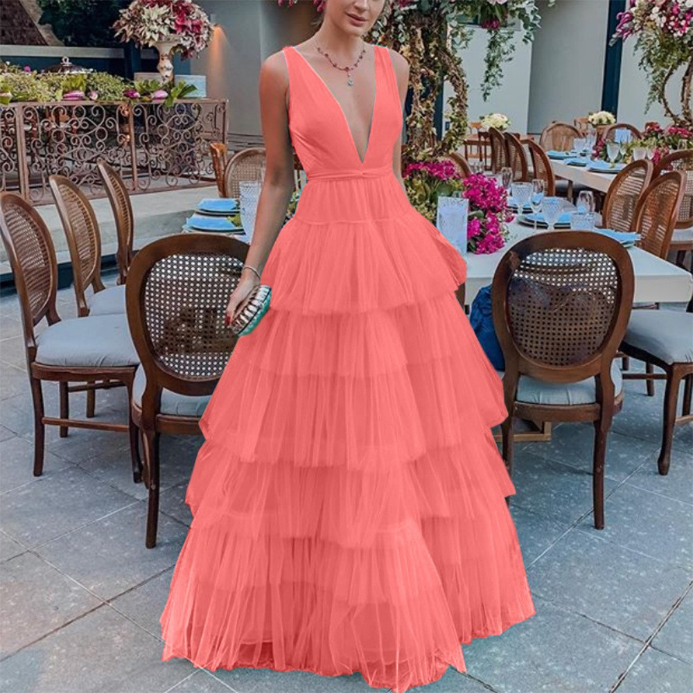 Tulle Tiered Spaghetti Straps Long Prom Dress