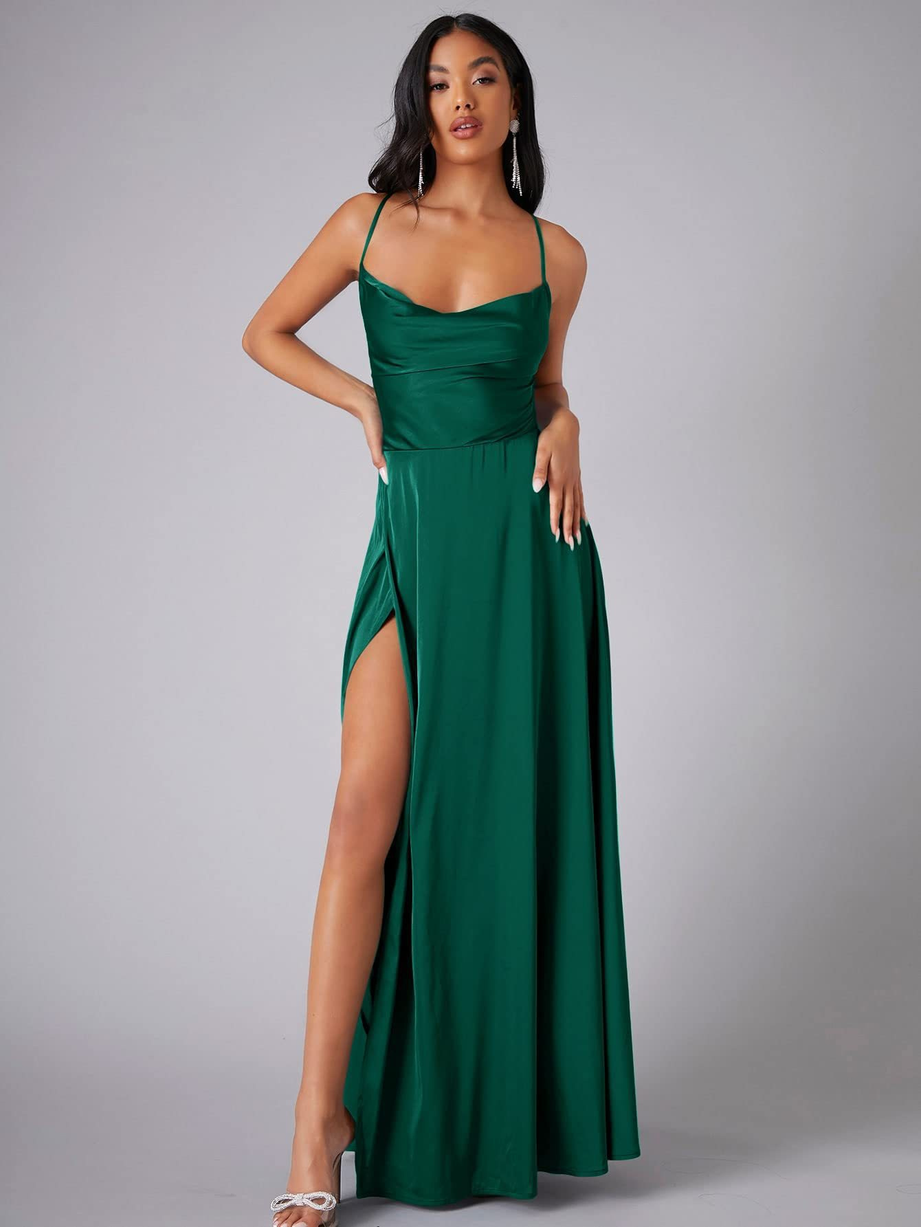 Crew Neck Sleeveless Satin Prom Dress