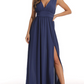 V Neck Split Chiffon Bridesmaid Dress