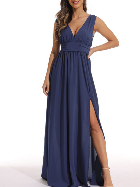 V Neck Split Chiffon Bridesmaid Dress