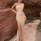 Oblique Shoulder Matte Satin Mother Of The Bride Dress With High Slit