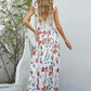 White Floral Printed Deep V Neck Sleeveless Maxi Dress