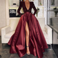 Long Sleeves Deep-V Neck A-Line Prom Dress