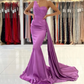 One-Shoulder Sleeveless Silk Like Satin Bridesmaid Dress