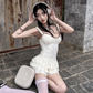 A-Line Straps Short Tiered Lace Little White Graduation Dress