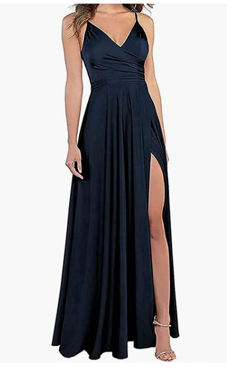 A-line V-Neck Floor-Length Split Front Bridesmaid Dress