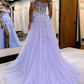 Sweep Train Off-the-shoulder Glitter Appliques Lace Prom Dress