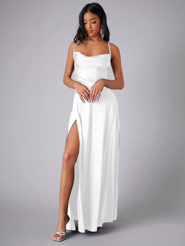 Crew Neck Sleeveless Satin Prom Dress