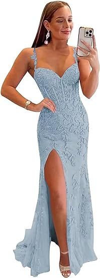 Long Lace Prom Dress with Slit