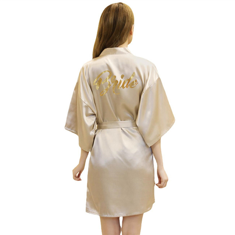 Satin Gold Bride Printed Robe