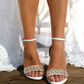 White Rhinestone Block Heel Sandal