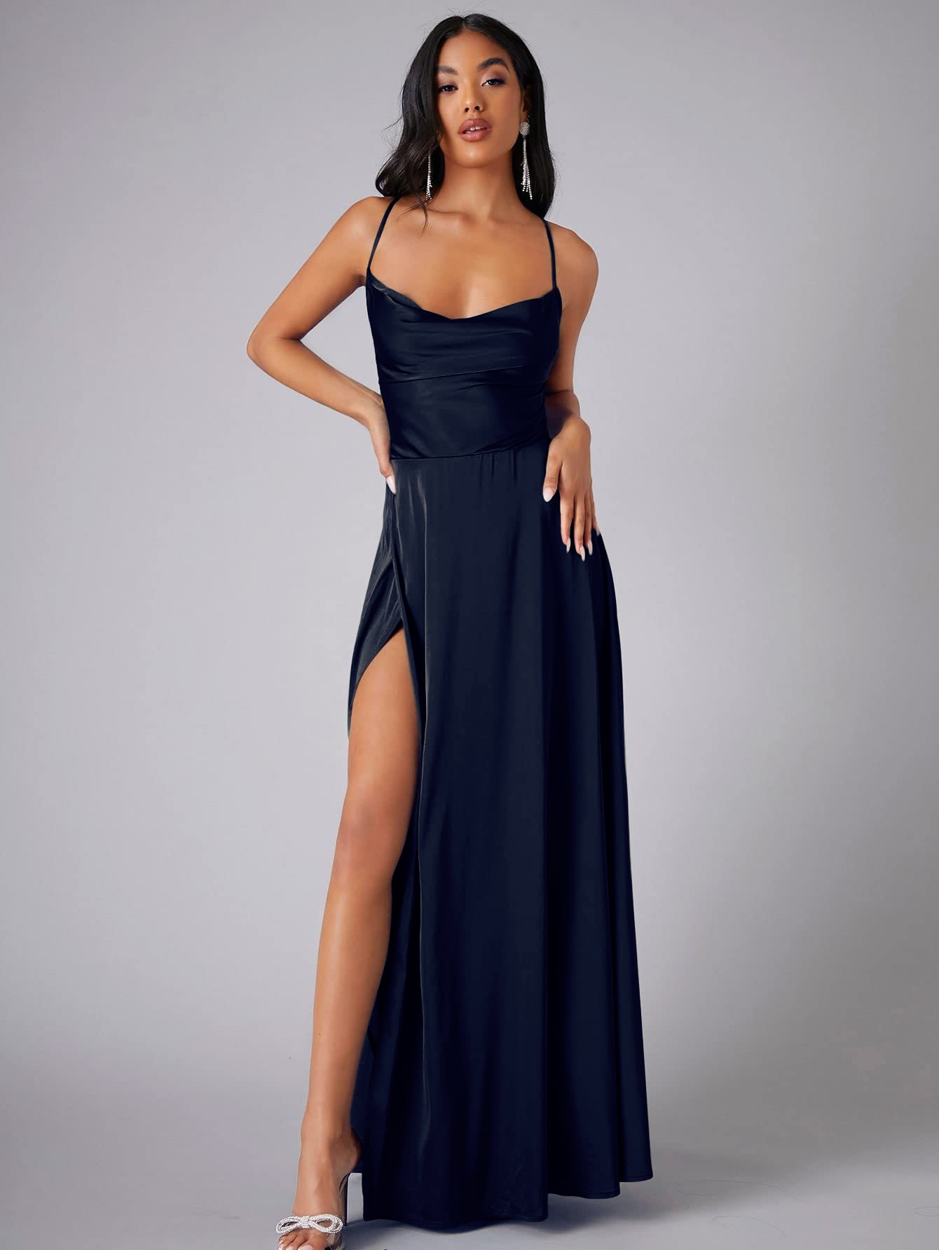 Crew Neck Sleeveless Satin Prom Dress