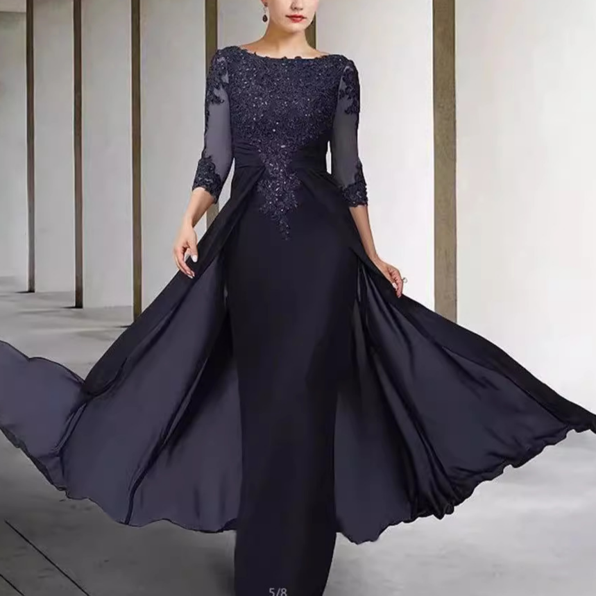 Scoop Neck Chiffon Mother Of The Bride Dress With Lace