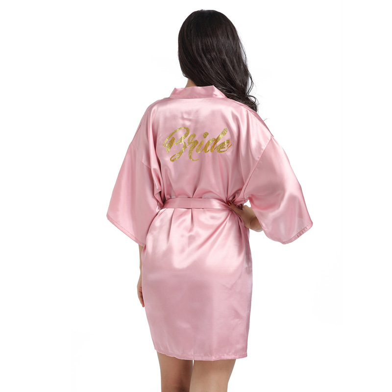 Satin Gold Bride Printed Robe