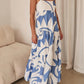 Bohemian Style Geometric Print Back Smocked Loose Maxi Dress