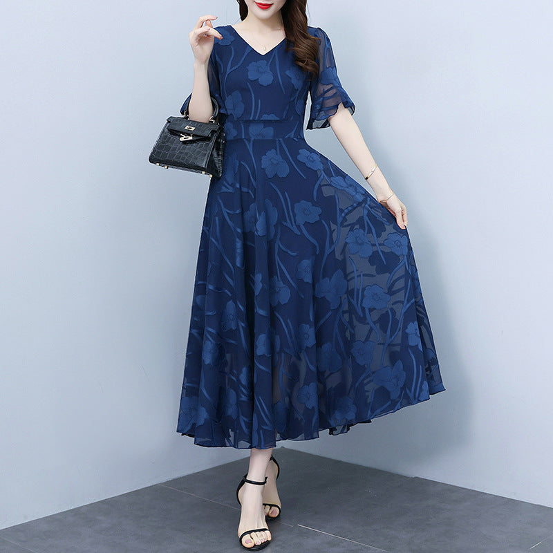 Women's V Neck Bell Sleeve Elegant Wedding Guest Floral Dress