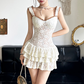 A-Line Straps Short Tiered Lace Little White Graduation Dress