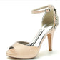 Satin Peep Toe Wedding Shoes Ankle Strap Stiletto Heel Platform Sandals