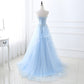 Princess Sweetheart Lace Tulle Sweep Train Appliques Lace Prom Dress