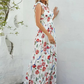 White Floral Printed Deep V Neck Sleeveless Maxi Dress