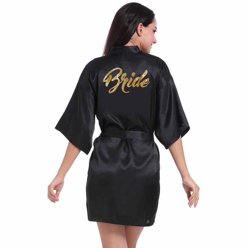 Satin Gold Bride Printed Robe