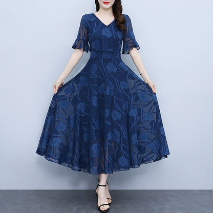 Women's V Neck Bell Sleeve Elegant Wedding Guest Floral Dress