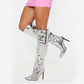 Women's Mirror Disco Ball Knee High Bright Leather Heeled Prom Party Boots