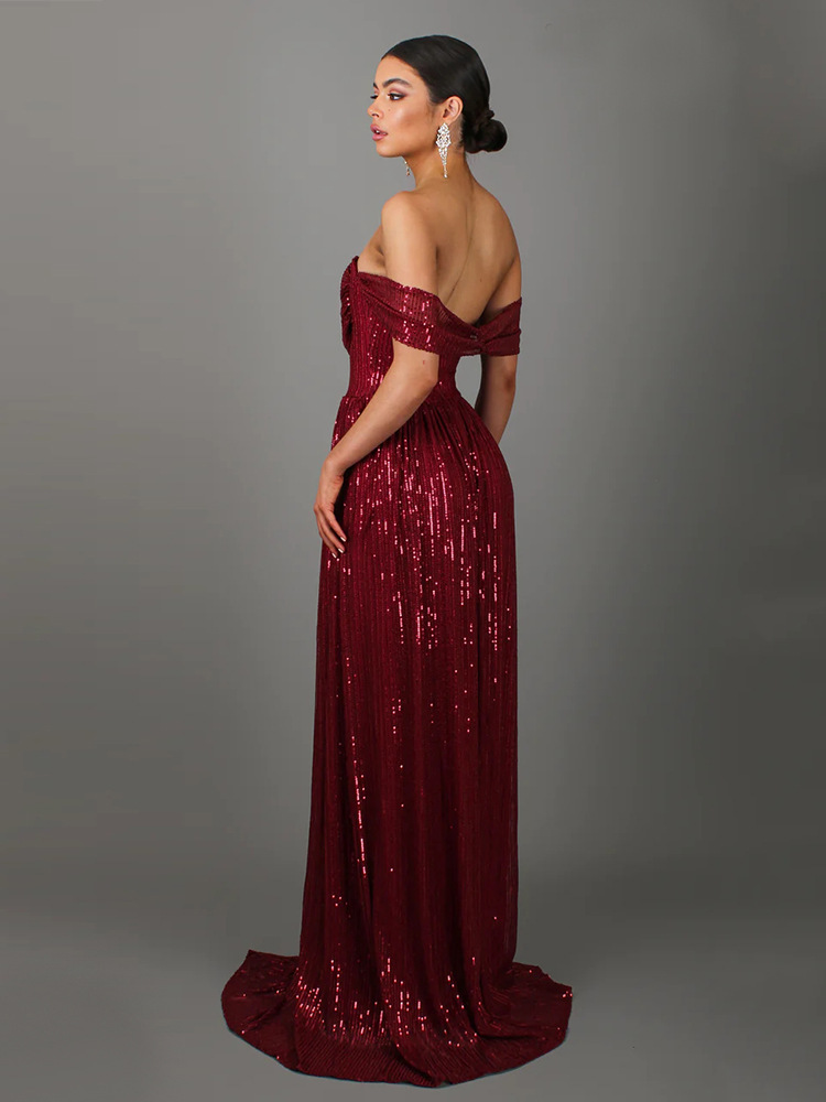 A-line Off-the-shoulder Sequined Prom Dress