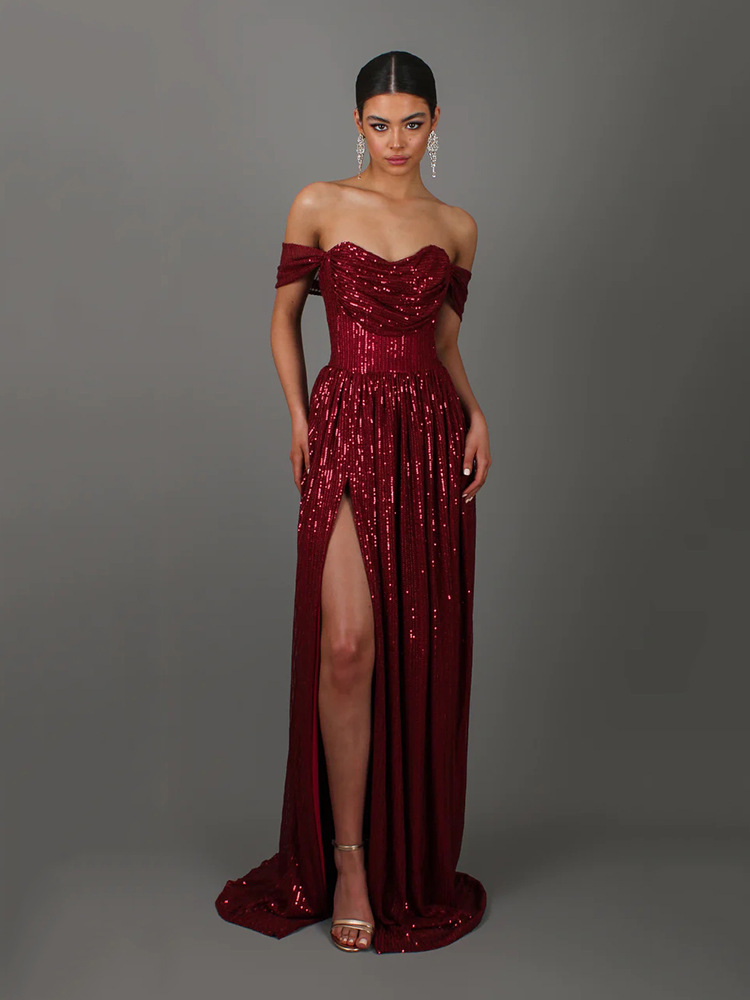 A-line Off-the-shoulder Sequined Prom Dress