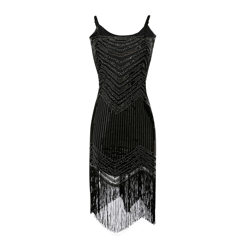 Spaghetti Strap Sleeveless Sequin Fringe Dress