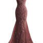 Lace Applique Backless Evening Dress