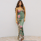 Light Green Floral Printed Spaghetti Strap Maxi Dress