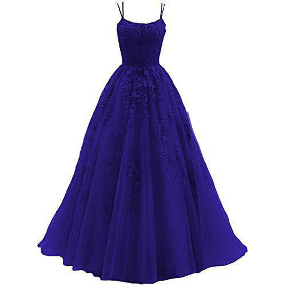 Applique Sleeveless Spaghetti Straps Prom Dress