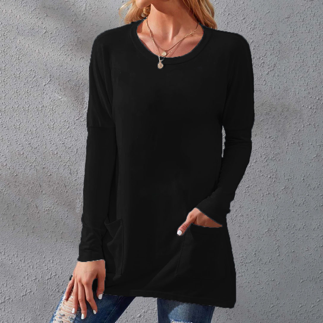 Crew Neck Loose Long Sleeves Plain Shirt