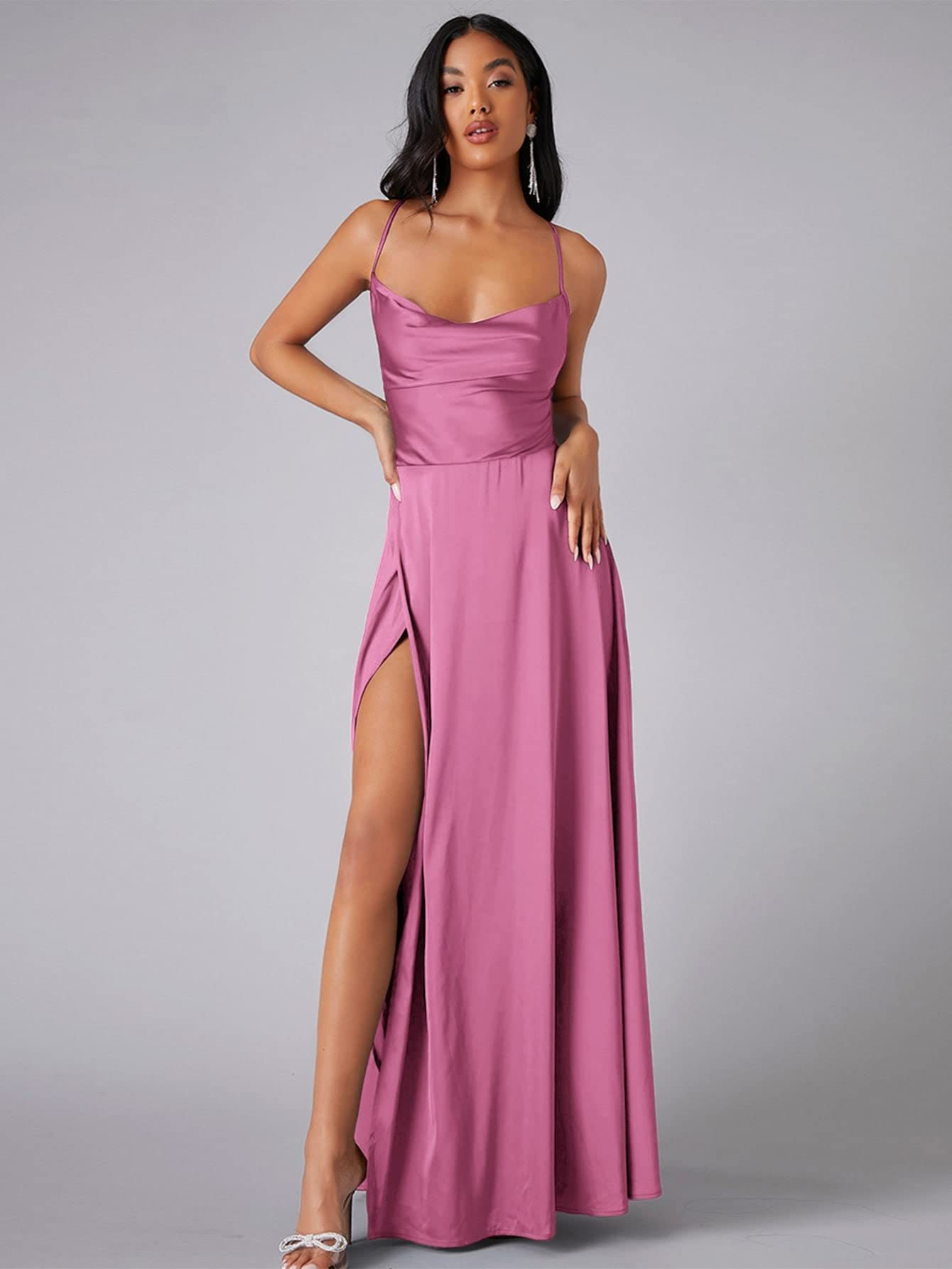 Crew Neck Sleeveless Satin Prom Dress