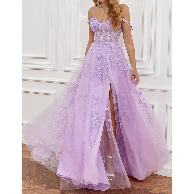 Lace Sweep Train Beading Prom Dress