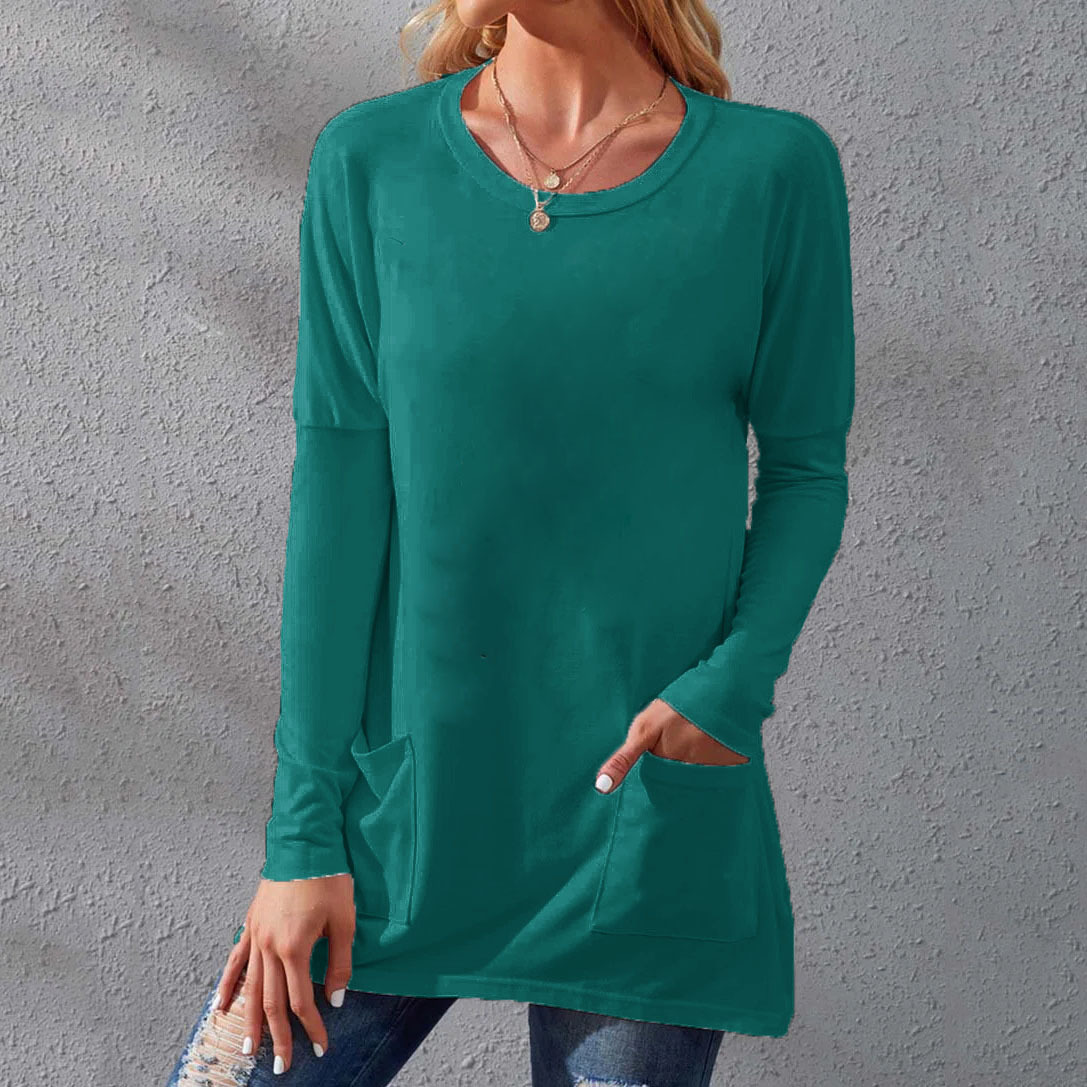 Crew Neck Loose Long Sleeves Plain Shirt