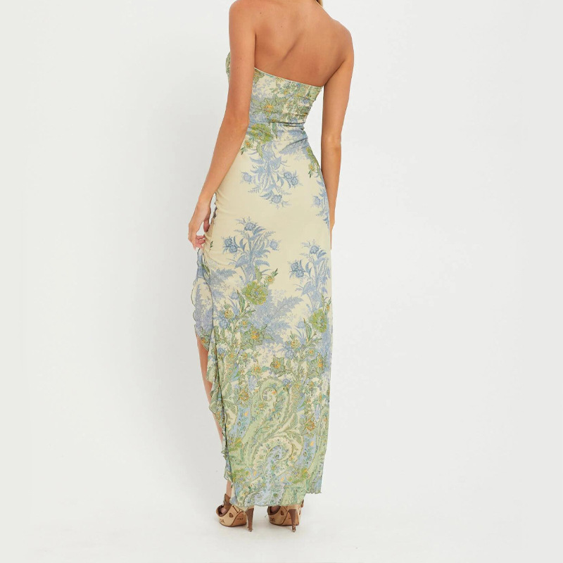 Floral Printed Strapless Sleeveless Maxi Dress