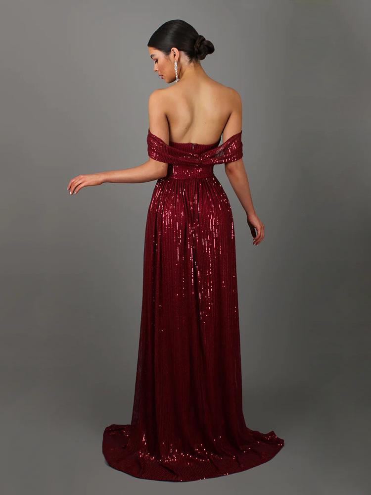 A-line Off-the-shoulder Sequined Prom Dress