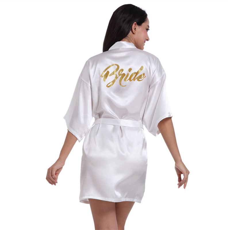 Satin Gold Bride Printed Robe