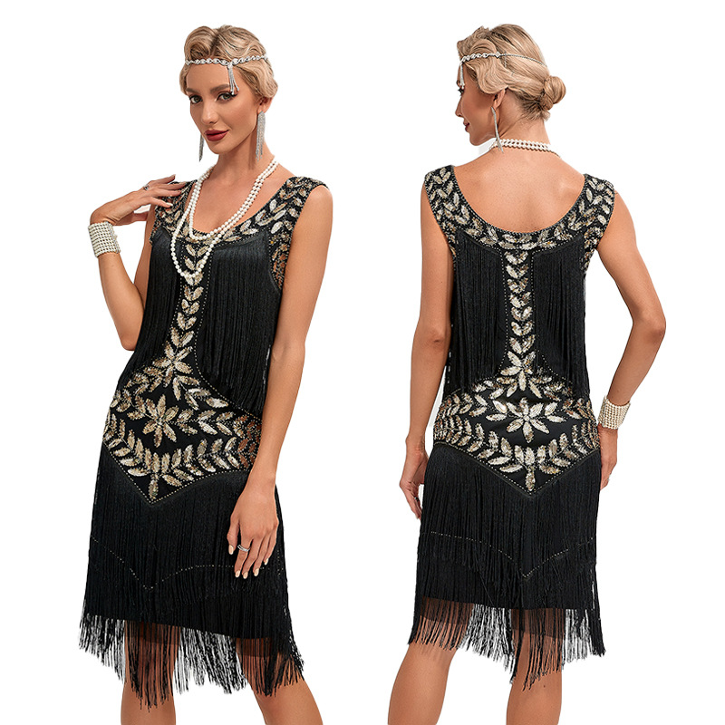 Sequin Round Neck Sleeveless Fringe Dress