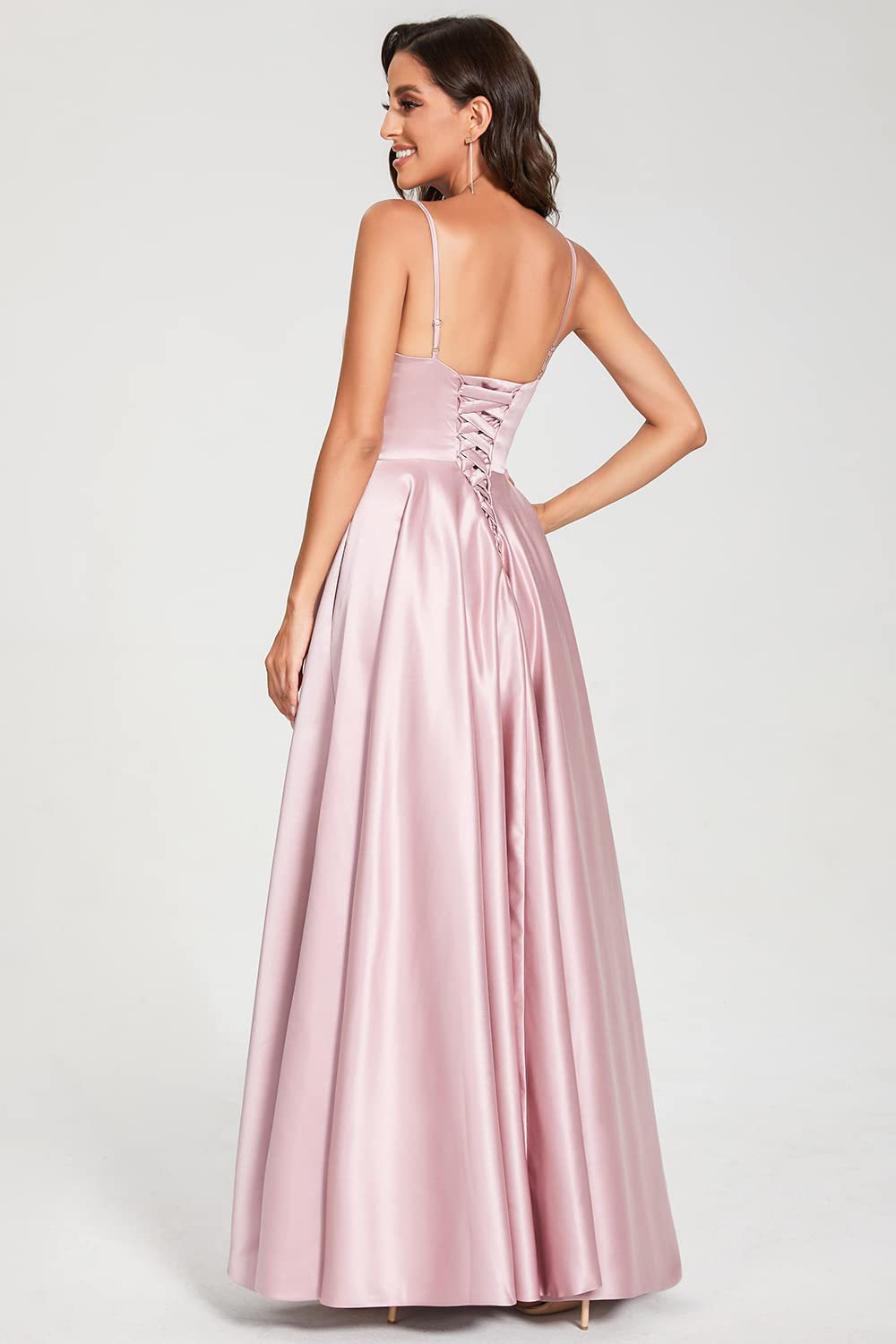 V-neck Pleated Soft Satin Prom Dress