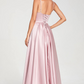 V-neck Pleated Soft Satin Prom Dress