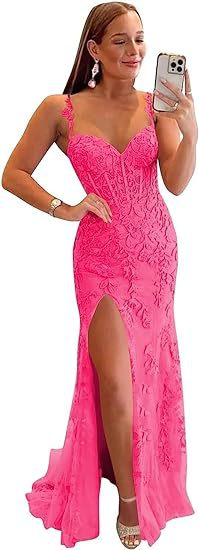 Long Lace Prom Dress with Slit