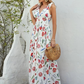 White Floral Printed Deep V Neck Sleeveless Maxi Dress